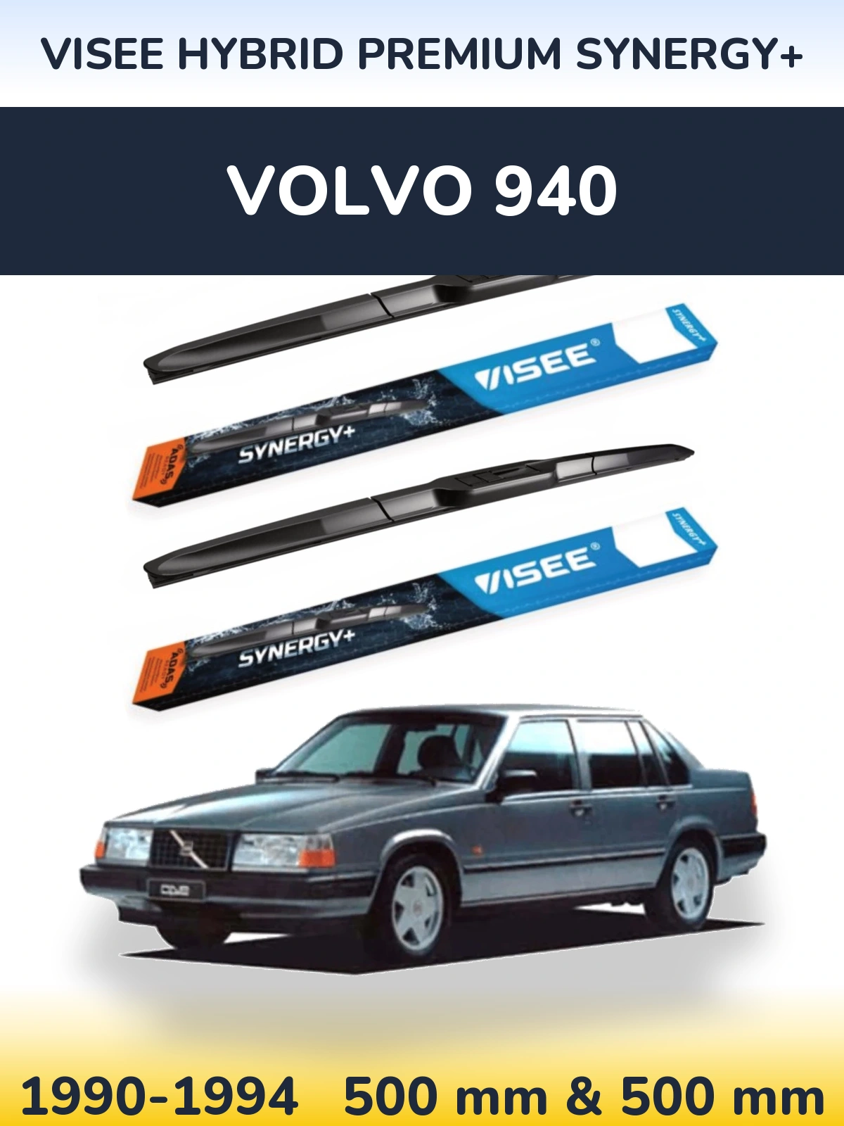 Sada předních stěračů VISEE HYBRID PREMIUM SYNERGY+ 500 a 500 mm pro Volvo 940 1990-1994