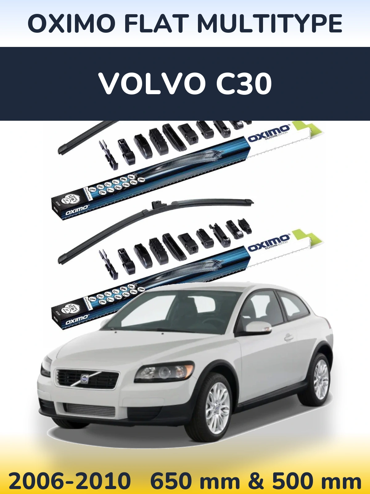 Sada předních stěračů Oximo Flat MultiType 650 a 500 mm pro Volvo C30 2006-2010