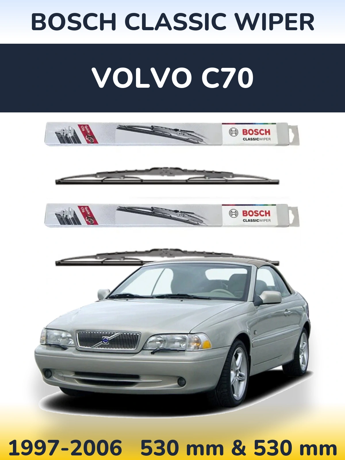 Sada předních stěračů BOSCH Classic Wiper 530 a 530 mm pro Volvo C70 1997-2006