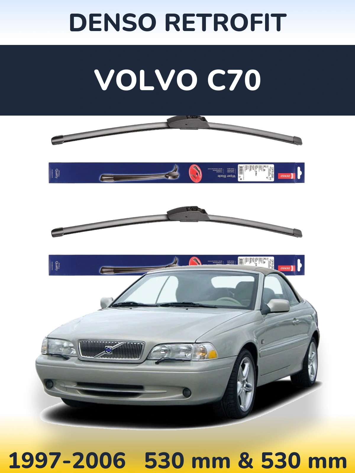 Sada předních stěračů Denso Retrofit 530 a 530 mm pro Volvo C70 1997-2006