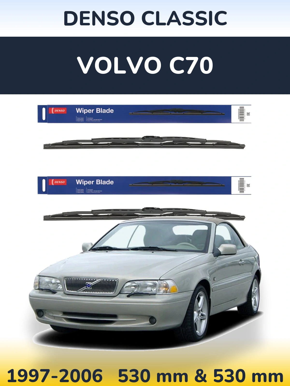 Sada předních stěračů Denso Classic 530 a 530 mm pro Volvo C70 1997-2006