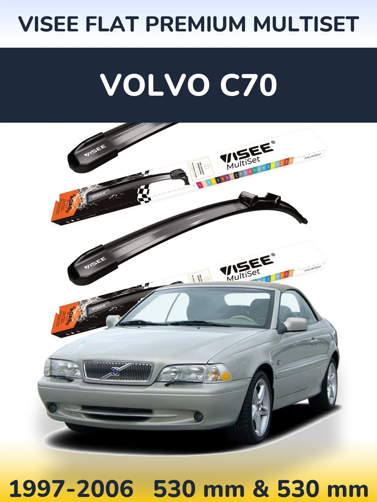 Sada předních stěračů VISEE FLAT PREMIUM MultiSet 530 a 530 mm pro Volvo C70 1997-2006