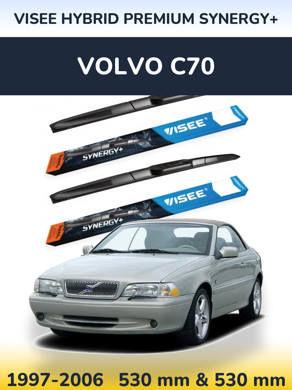 Sada předních stěračů VISEE HYBRID PREMIUM SYNERGY+ 530 a 530 mm pro Volvo C70 1997-2006