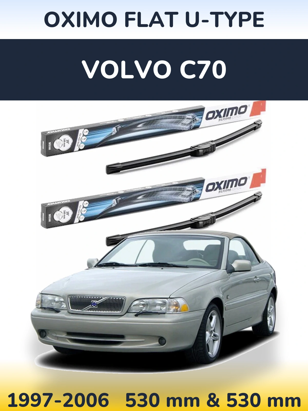 Sada předních stěračů Oximo Flat U-type 530 a 530 mm pro Volvo C70 1997-2006
