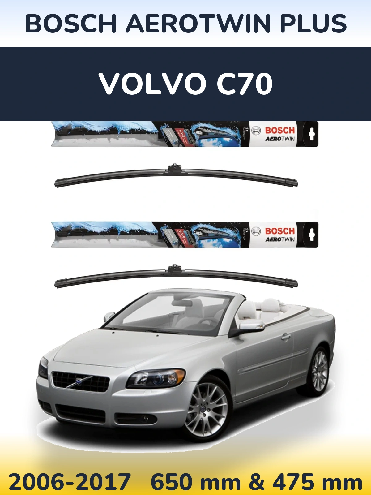 Sada předních stěračů BOSCH AeroTwin Plus 650 a 475 mm pro Volvo C70 2006-2017