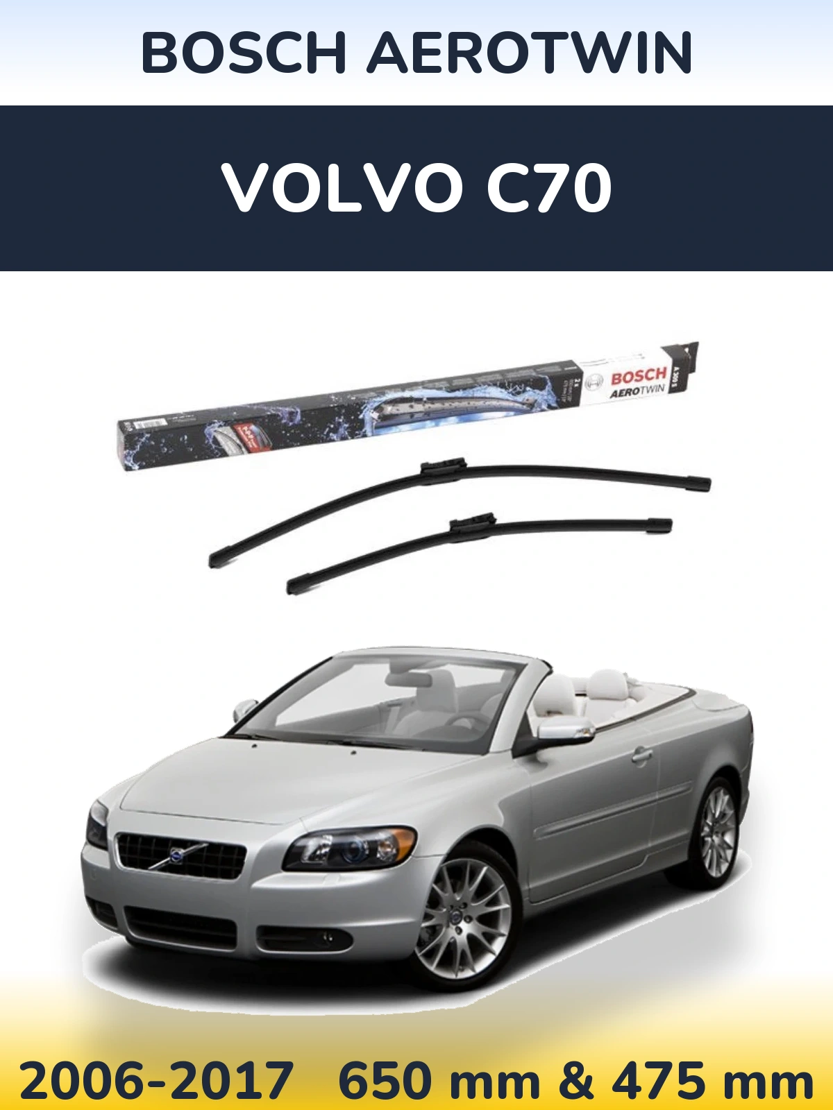 Sada předních stěračů BOSCH AeroTwin 650 a 475 mm pro Volvo C70 2006-2017