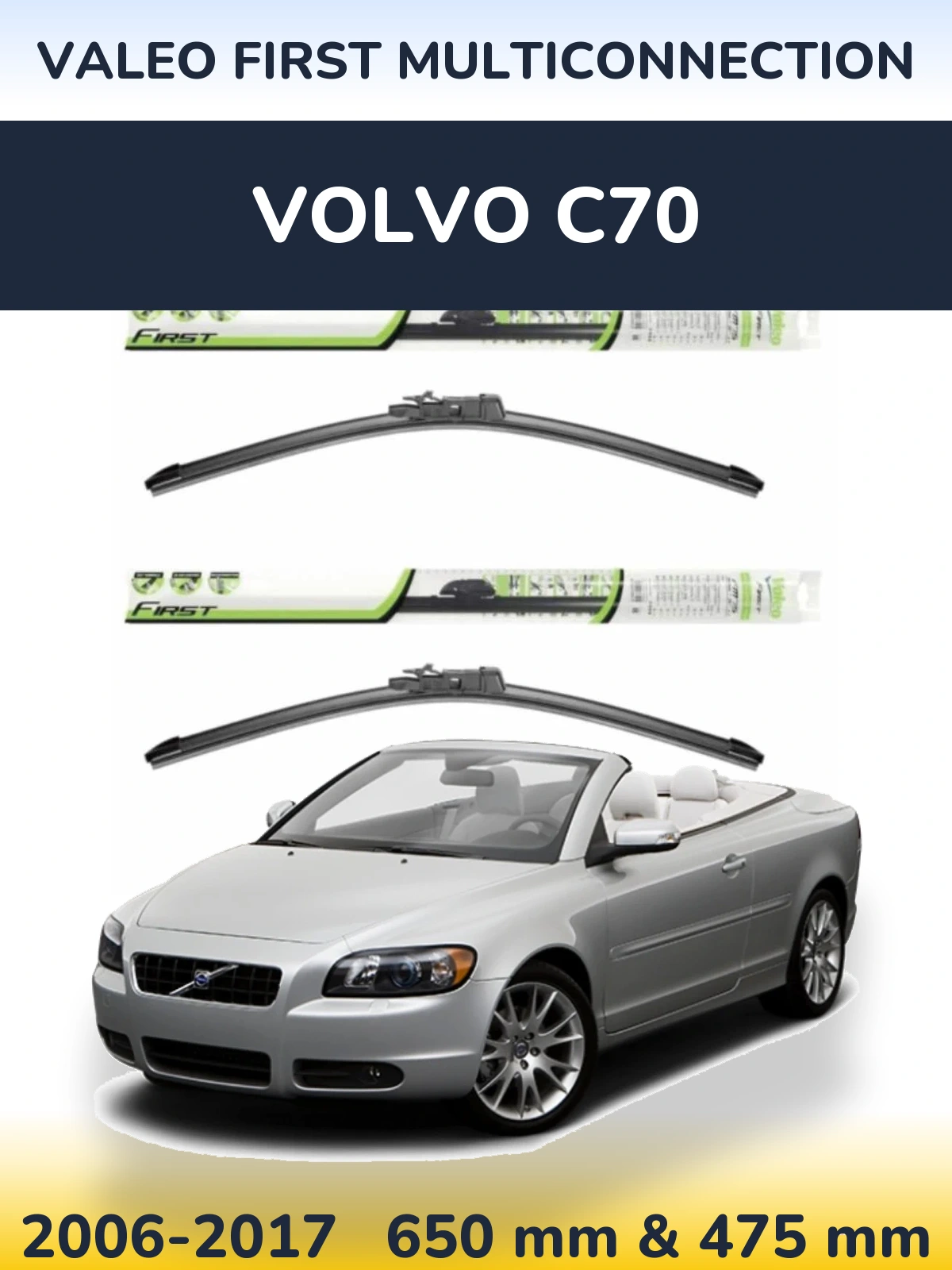 Sada předních stěračů Valeo First MultiConnection 650 a 475 mm pro Volvo C70 2006-2017