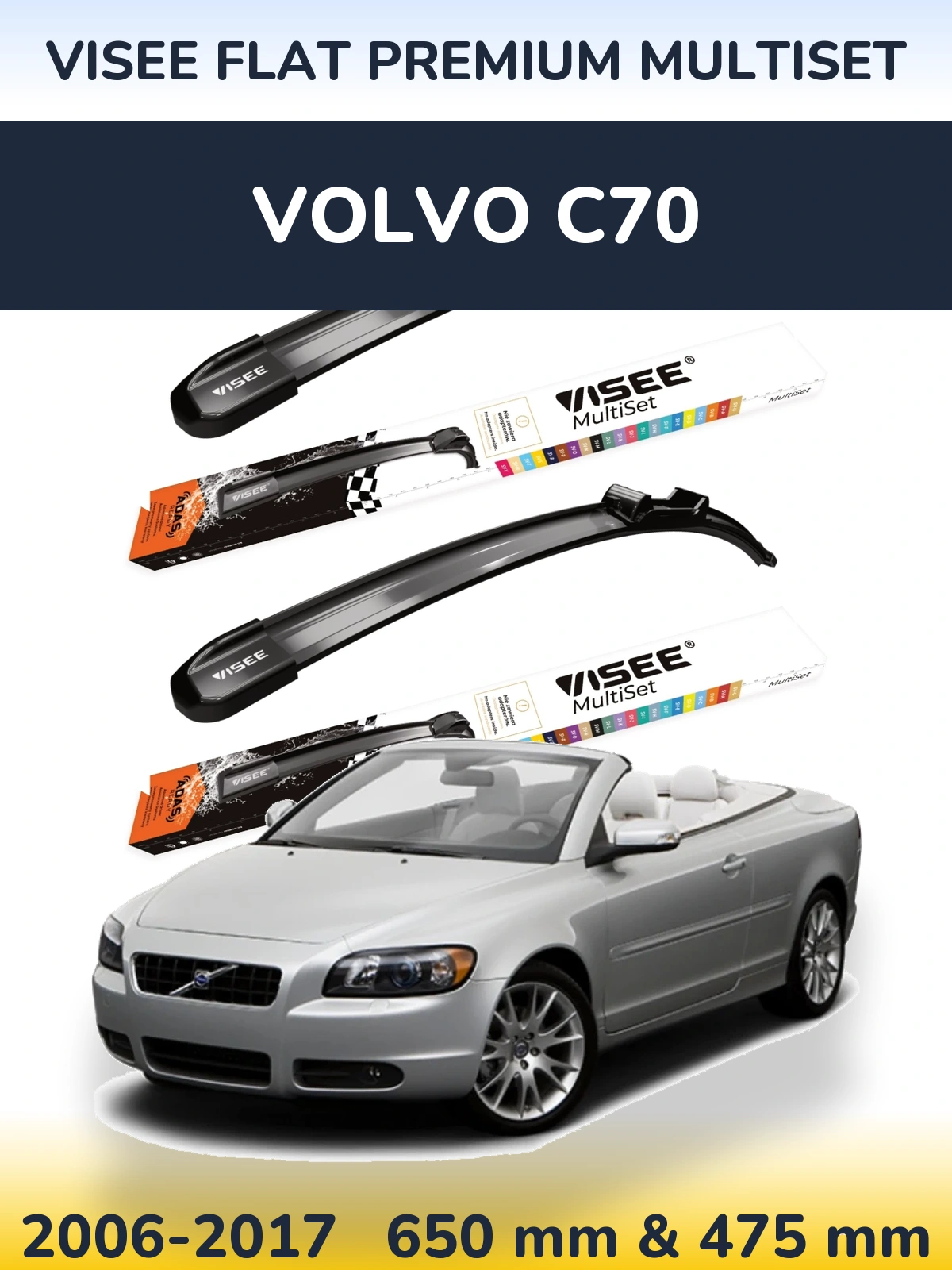 Sada předních stěračů VISEE FLAT PREMIUM MultiSet 650 a 475 mm pro Volvo C70 2006-2017