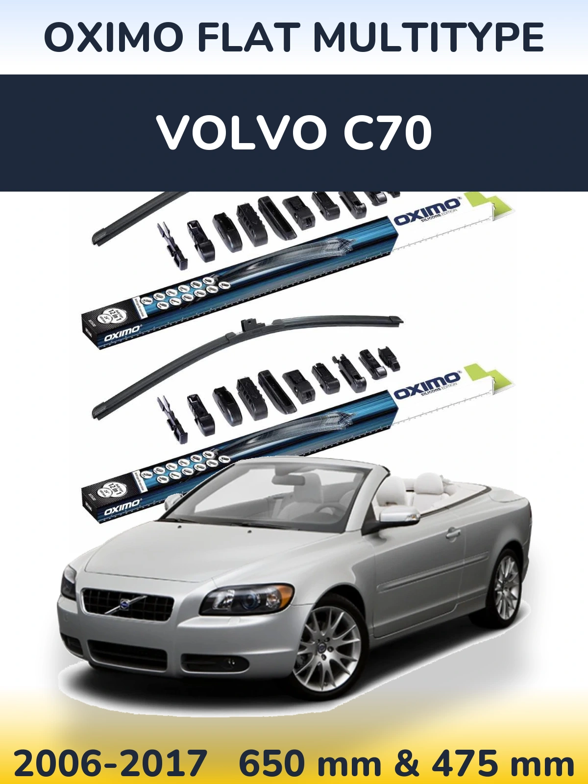 Sada předních stěračů Oximo Flat MultiType 650 a 475 mm pro Volvo C70 2006-2017