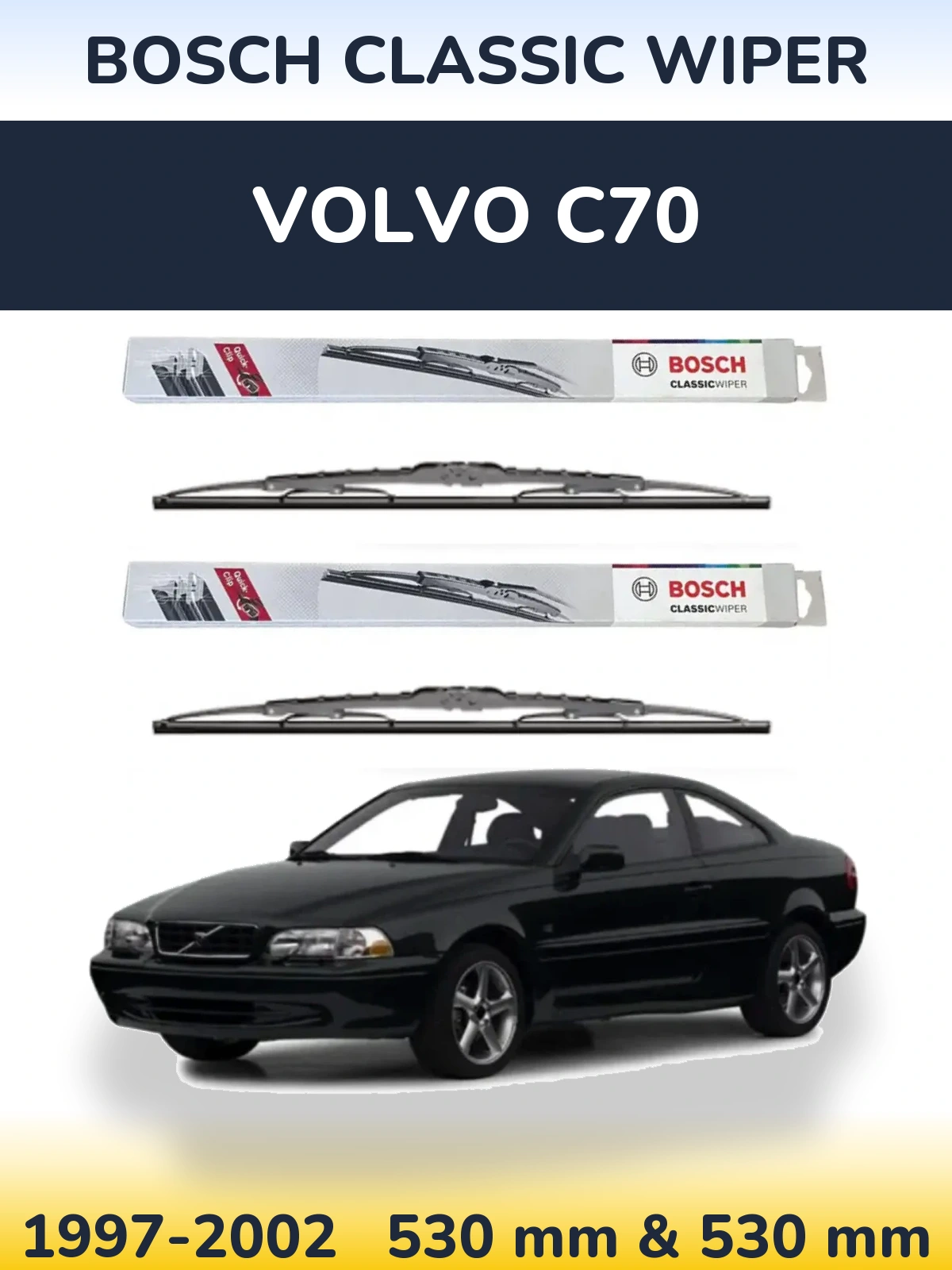 Sada předních stěračů BOSCH Classic Wiper 530 a 530 mm pro Volvo C70 1997-2002