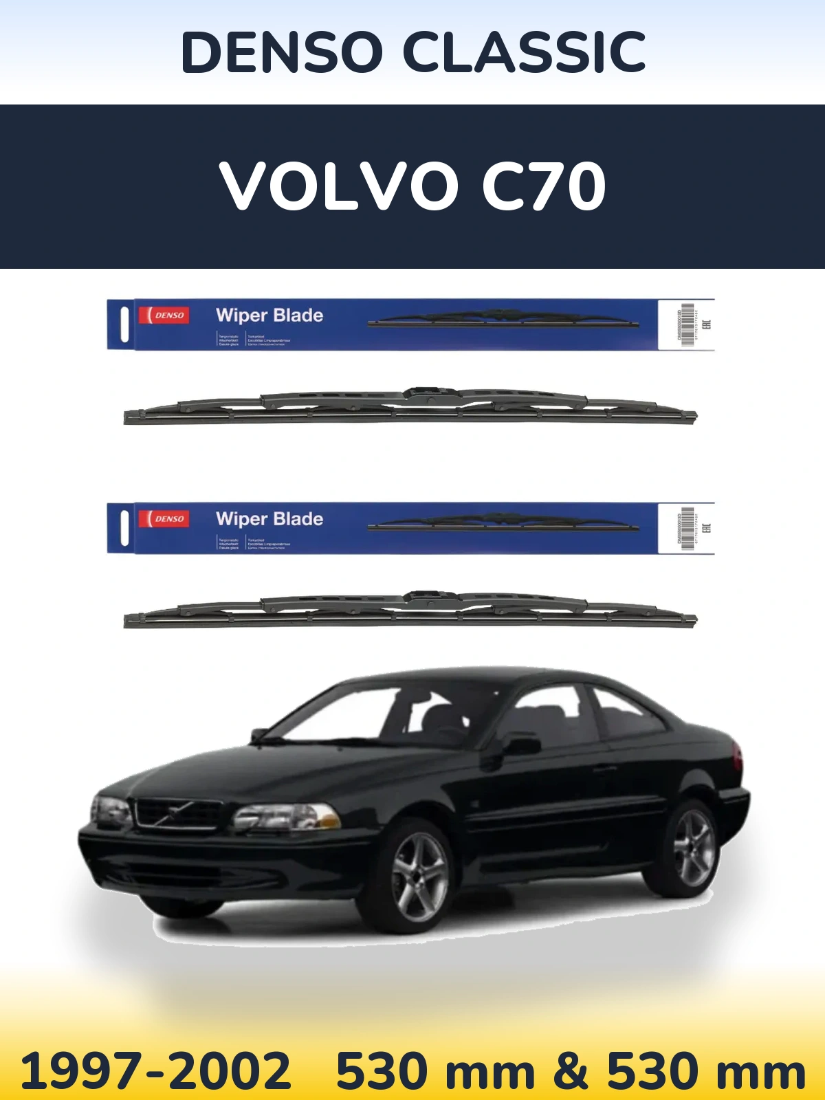 Sada předních stěračů Denso Classic 530 a 530 mm pro Volvo C70 1997-2002