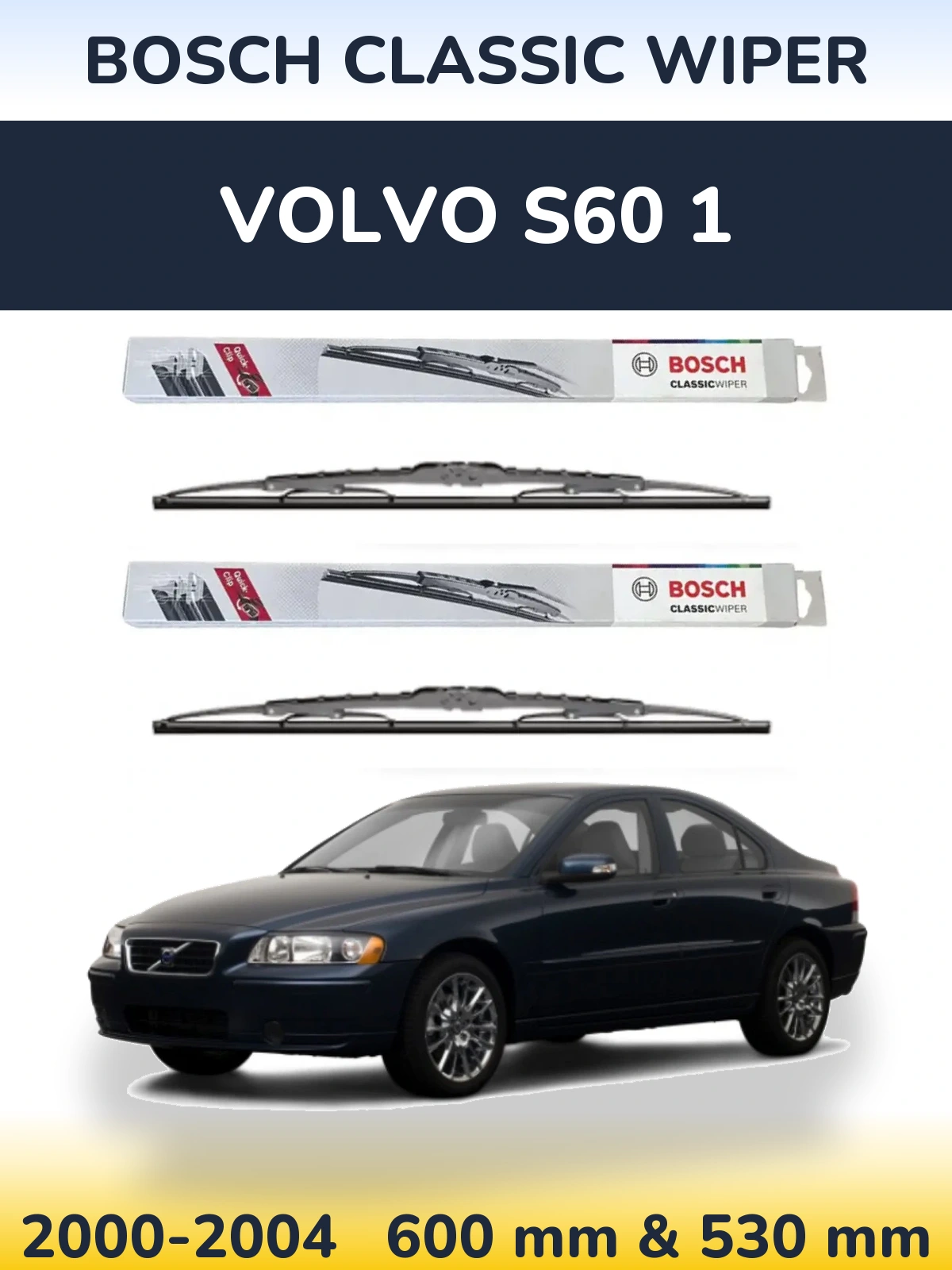 Sada předních stěračů BOSCH Classic Wiper 600 a 530 mm pro Volvo S60 1 2000-2004