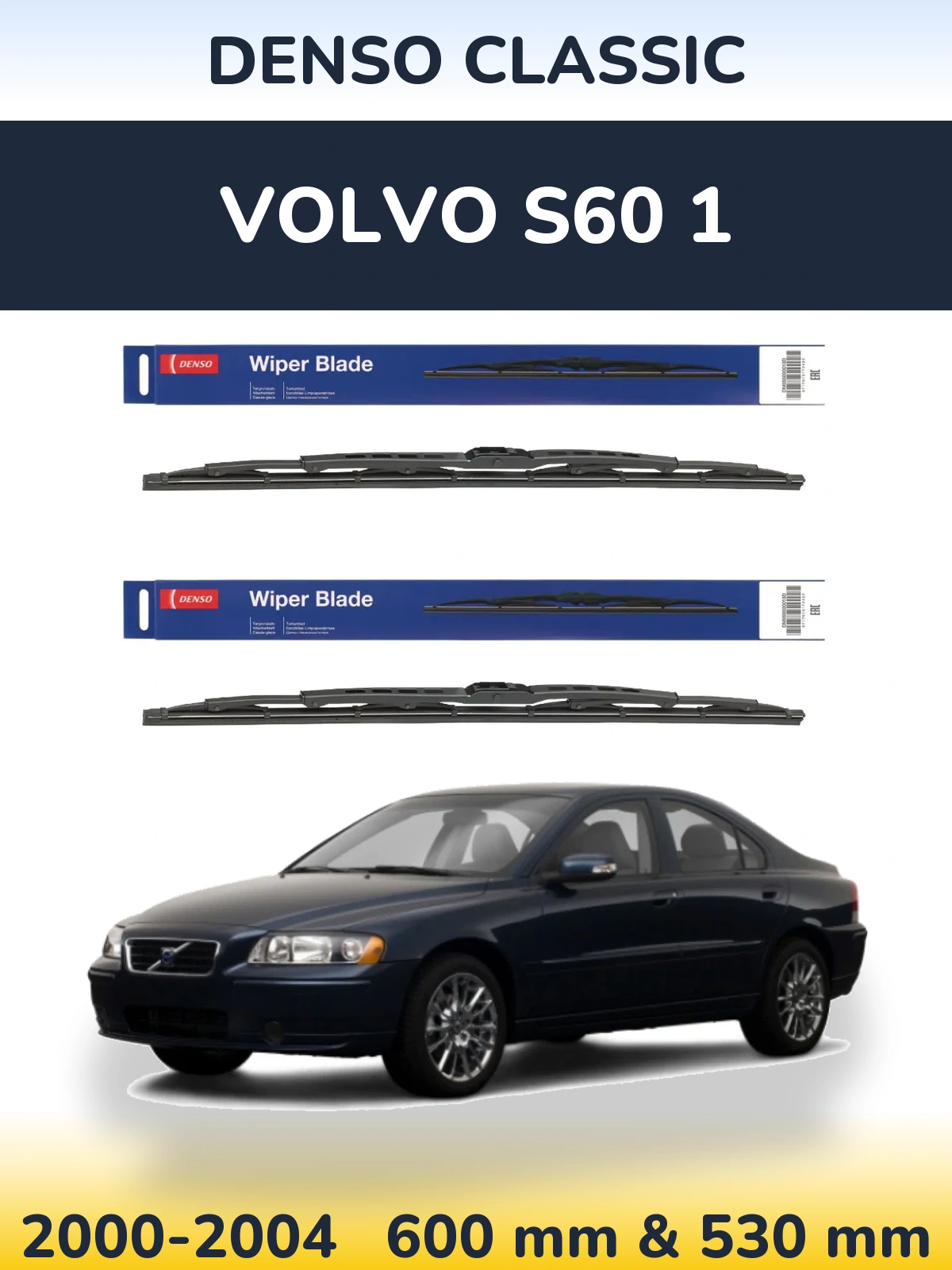 Sada předních stěračů Denso Classic 600 a 530 mm pro Volvo S60 1 2000-2004