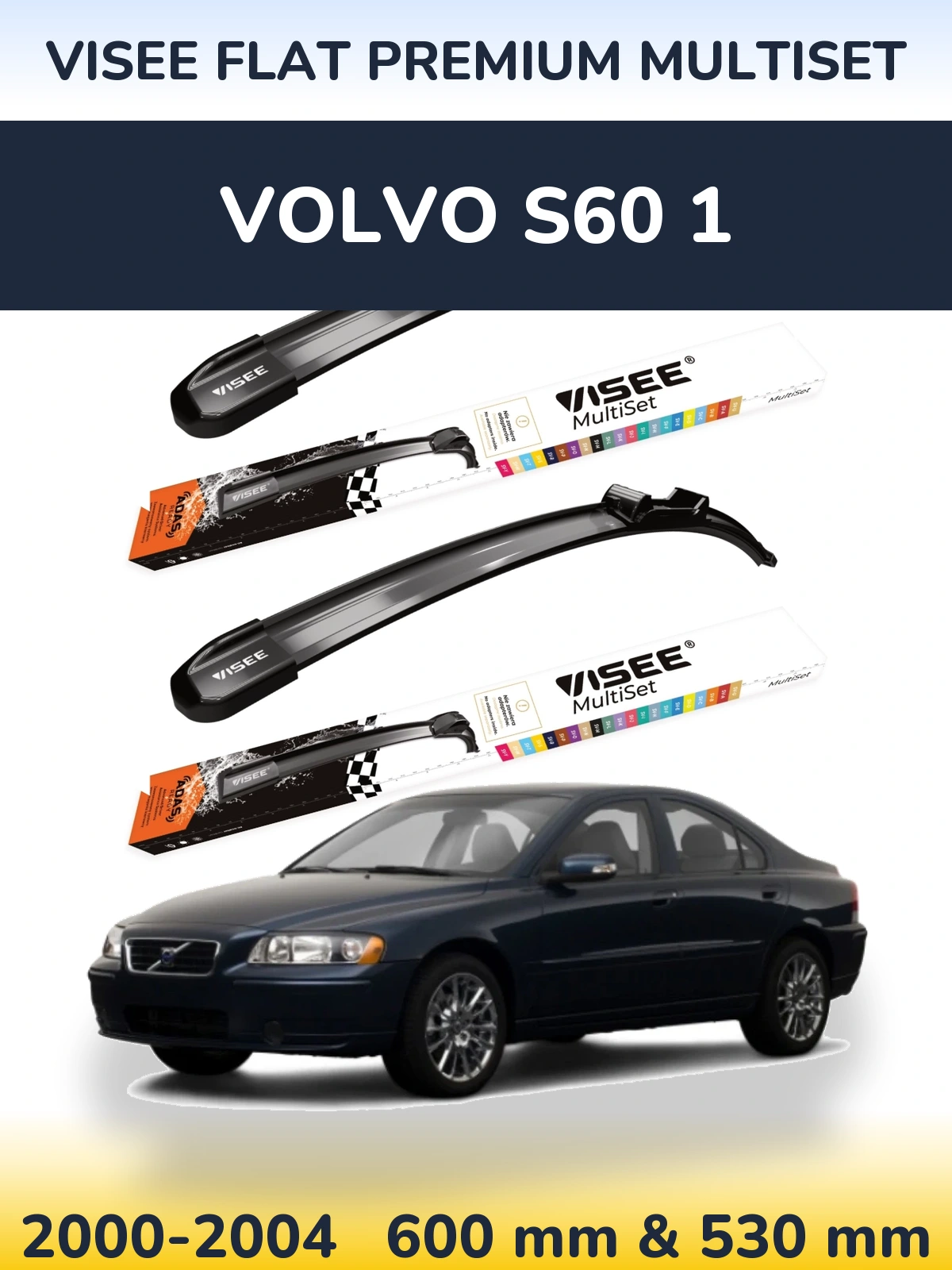 Sada předních stěračů VISEE FLAT PREMIUM MultiSet 600 a 530 mm pro Volvo S60 1 2000-2004