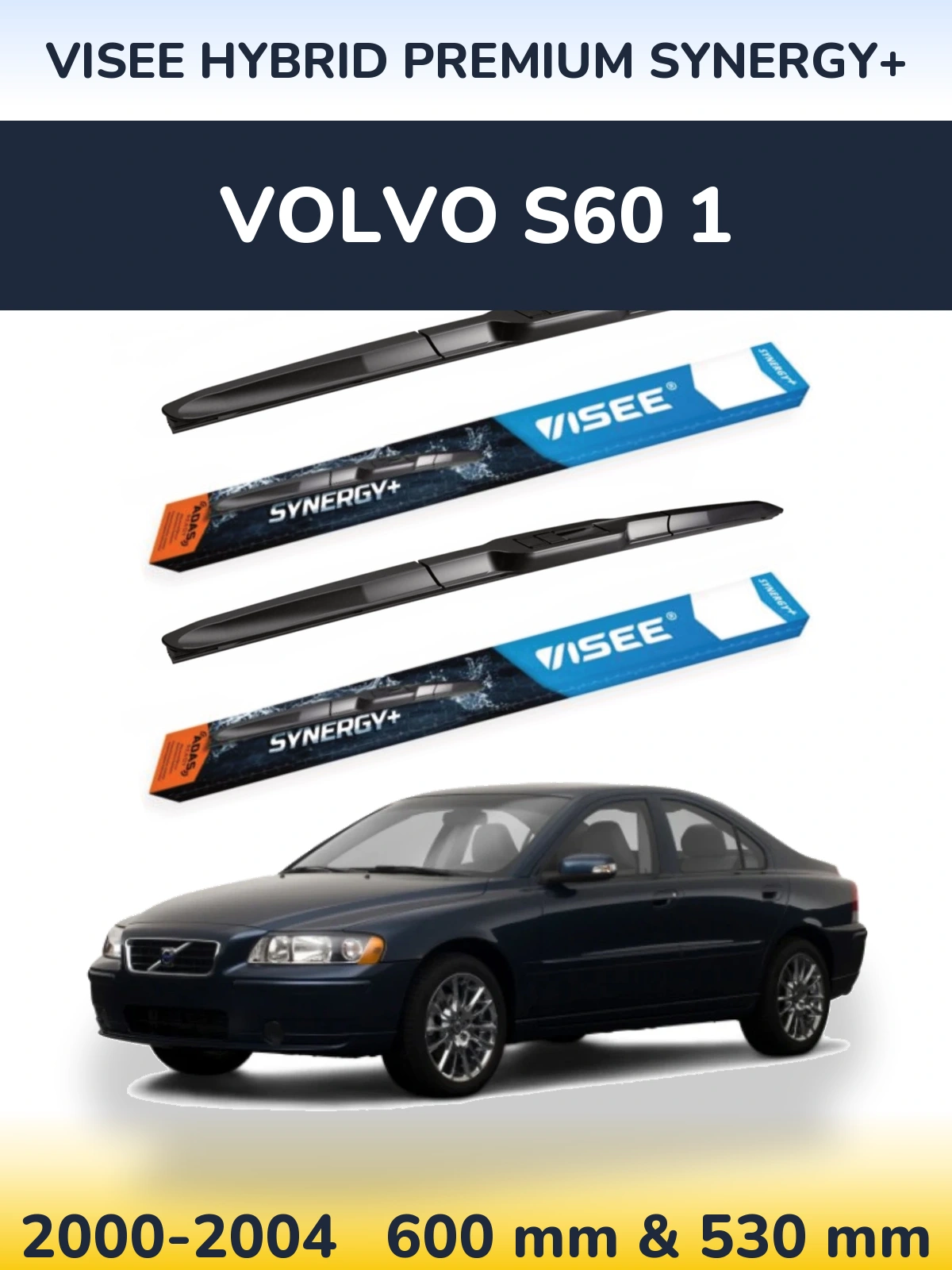 Sada předních stěračů VISEE HYBRID PREMIUM SYNERGY+ 600 a 530 mm pro Volvo S60 1 2000-2004