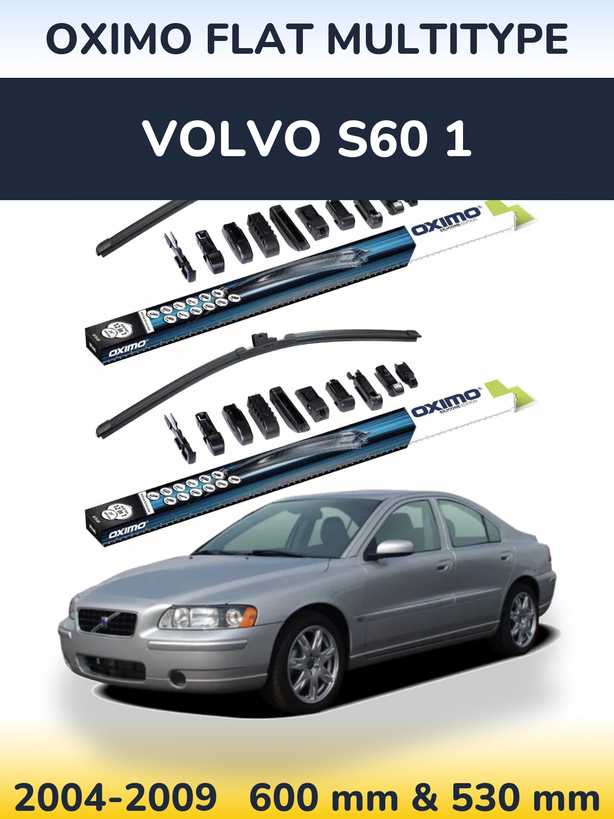 Sada předních stěračů Oximo Flat MultiType 600 a 530 mm pro Volvo S60 1 2004-2009