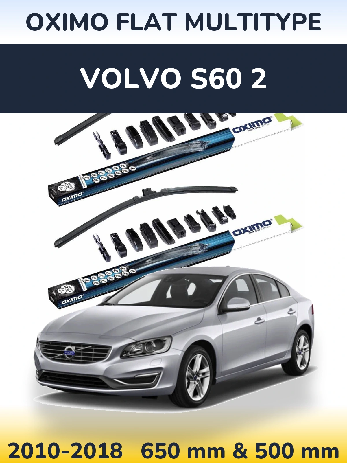 Sada předních stěračů Oximo Flat MultiType 650 a 500 mm pro Volvo S60 2 2010-2018