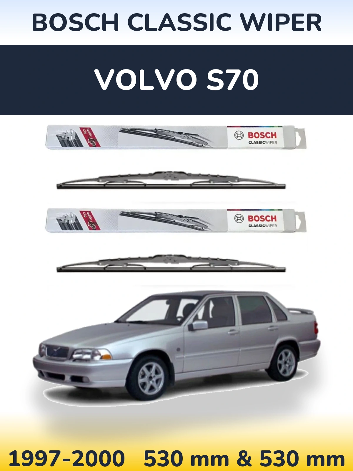 Sada předních stěračů BOSCH Classic Wiper 530 a 530 mm pro Volvo S70 1997-2000