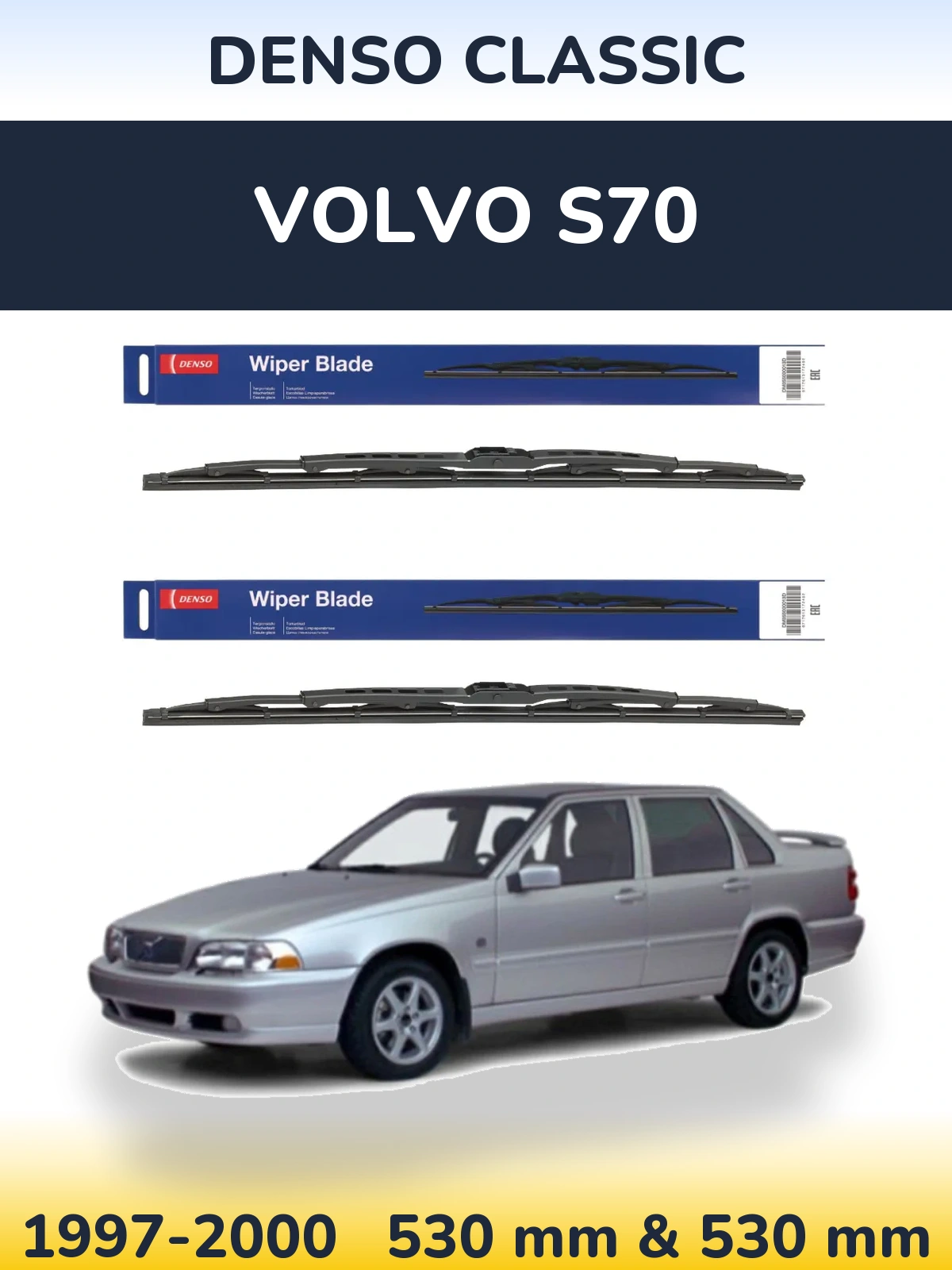 Sada předních stěračů Denso Classic 530 a 530 mm pro Volvo S70 1997-2000