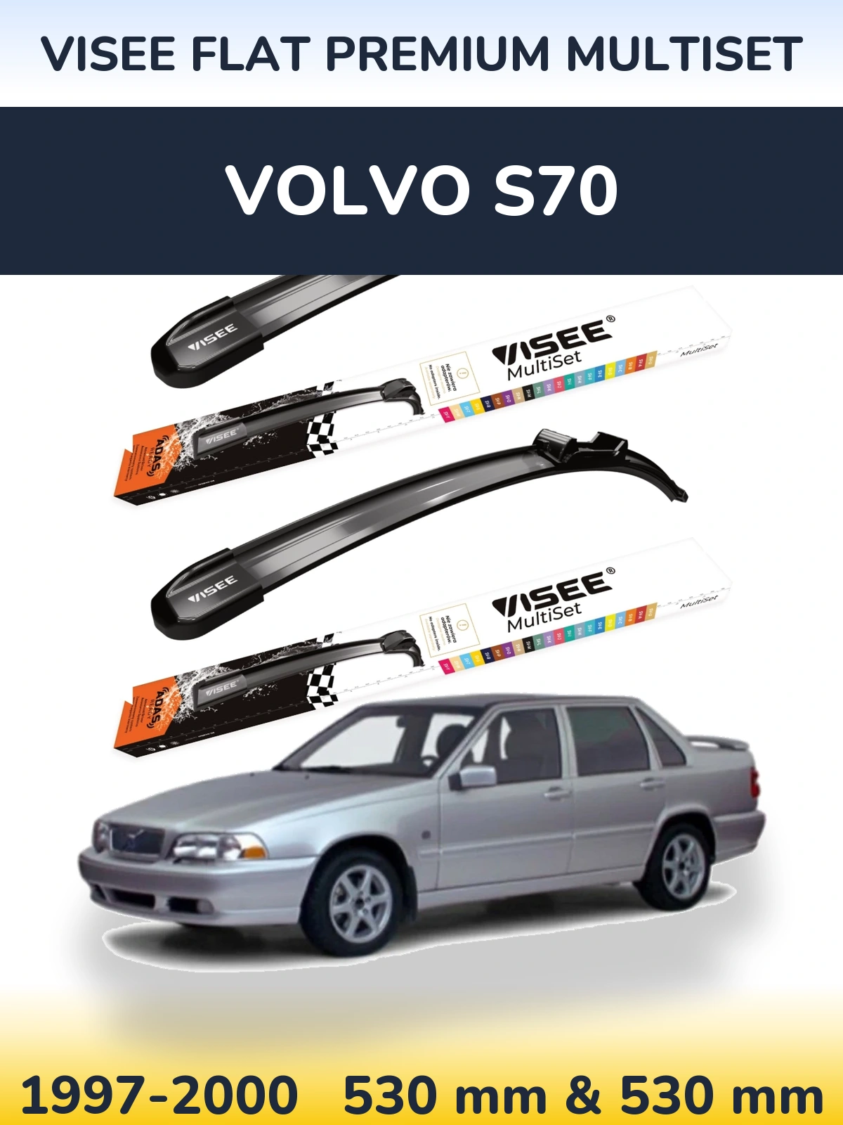 Sada předních stěračů VISEE FLAT PREMIUM MultiSet 530 a 530 mm pro Volvo S70 1997-2000