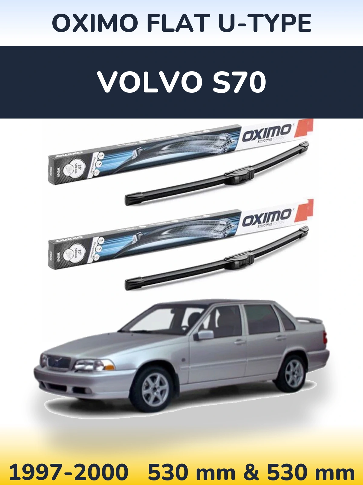Sada předních stěračů Oximo Flat U-type 530 a 530 mm pro Volvo S70 1997-2000