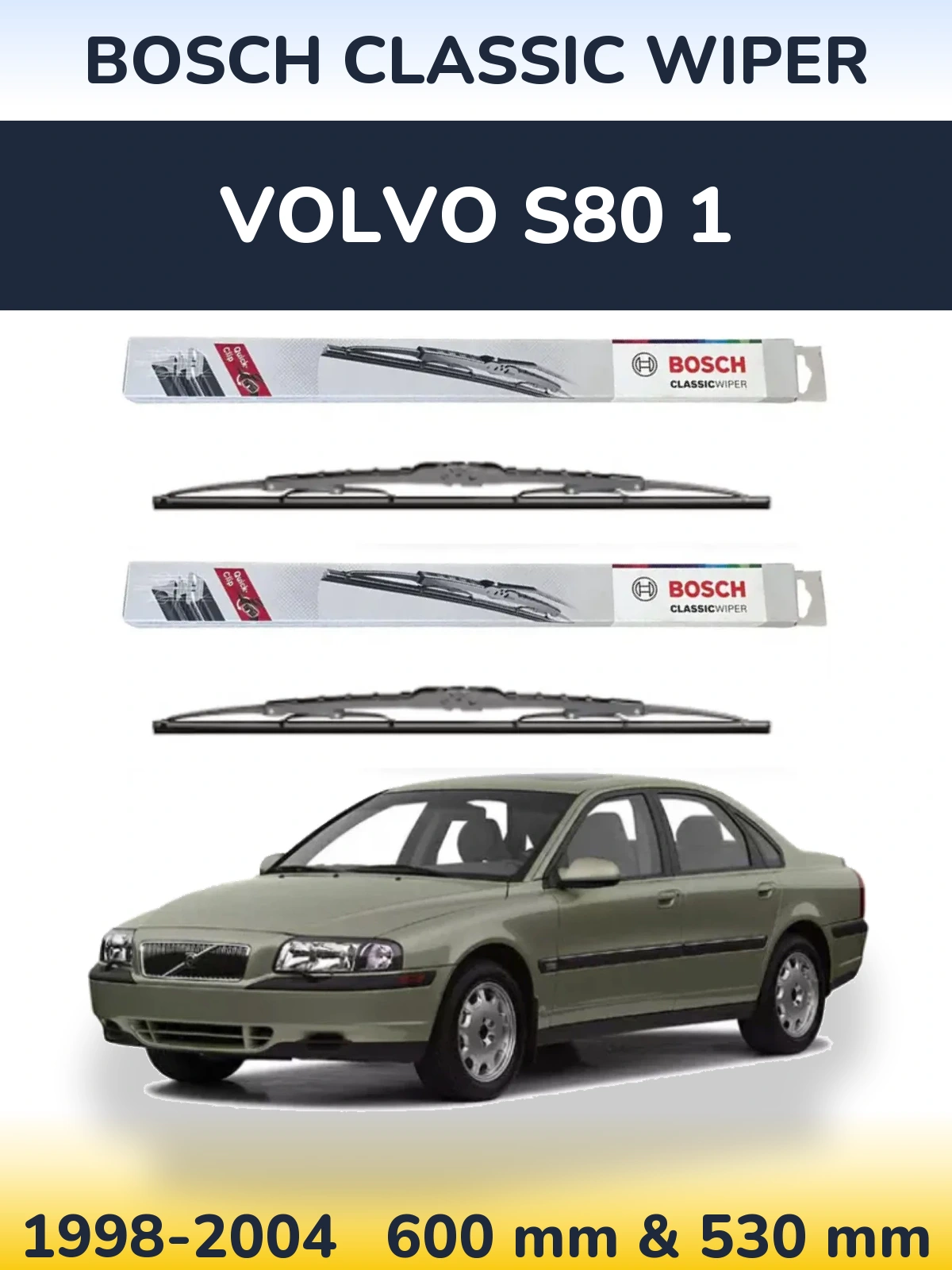 Sada předních stěračů BOSCH Classic Wiper 600 a 530 mm pro Volvo S80 1 1998-2004