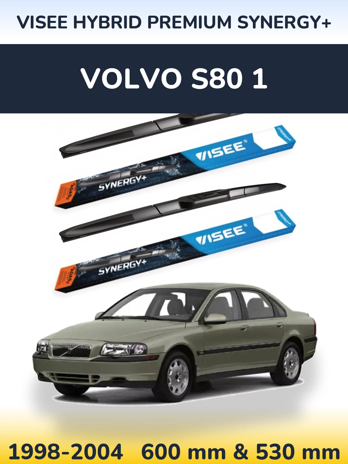 Sada předních stěračů VISEE HYBRID PREMIUM SYNERGY+ 600 a 530 mm pro Volvo S80 1 1998-2004