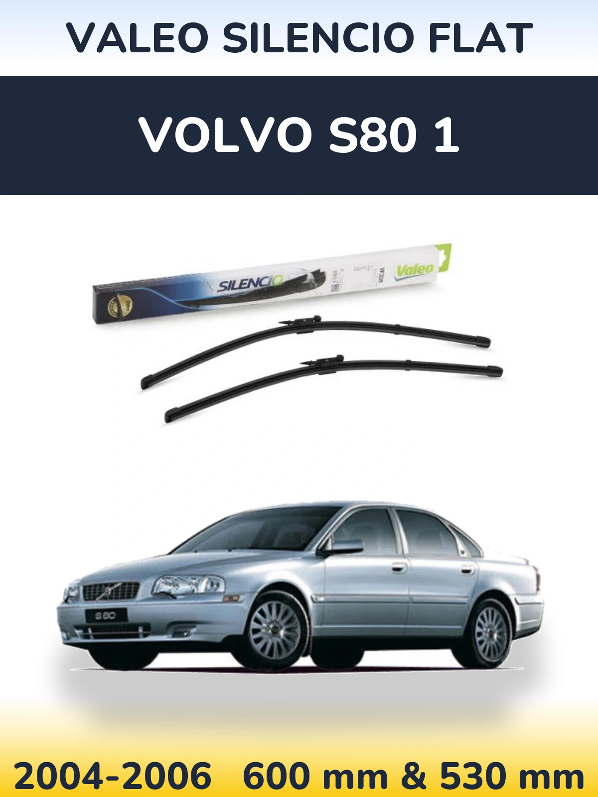Sada předních stěračů Valeo Silencio Flat 600 a 550 mm pro Volvo S80 1 2004-2006