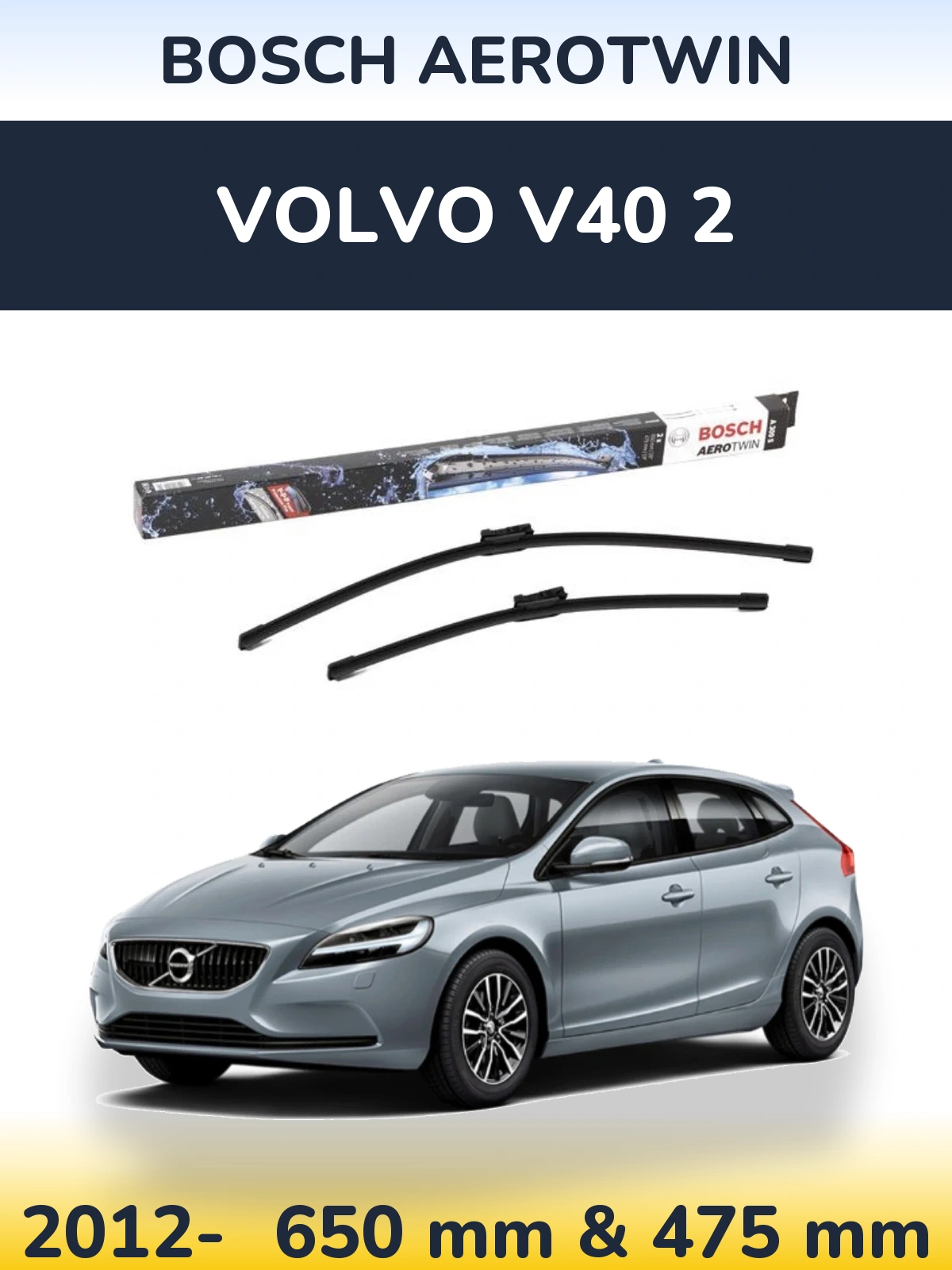 Sada předních stěračů BOSCH AeroTwin 650 a 475 mm pro Volvo V40 2 2012-2026