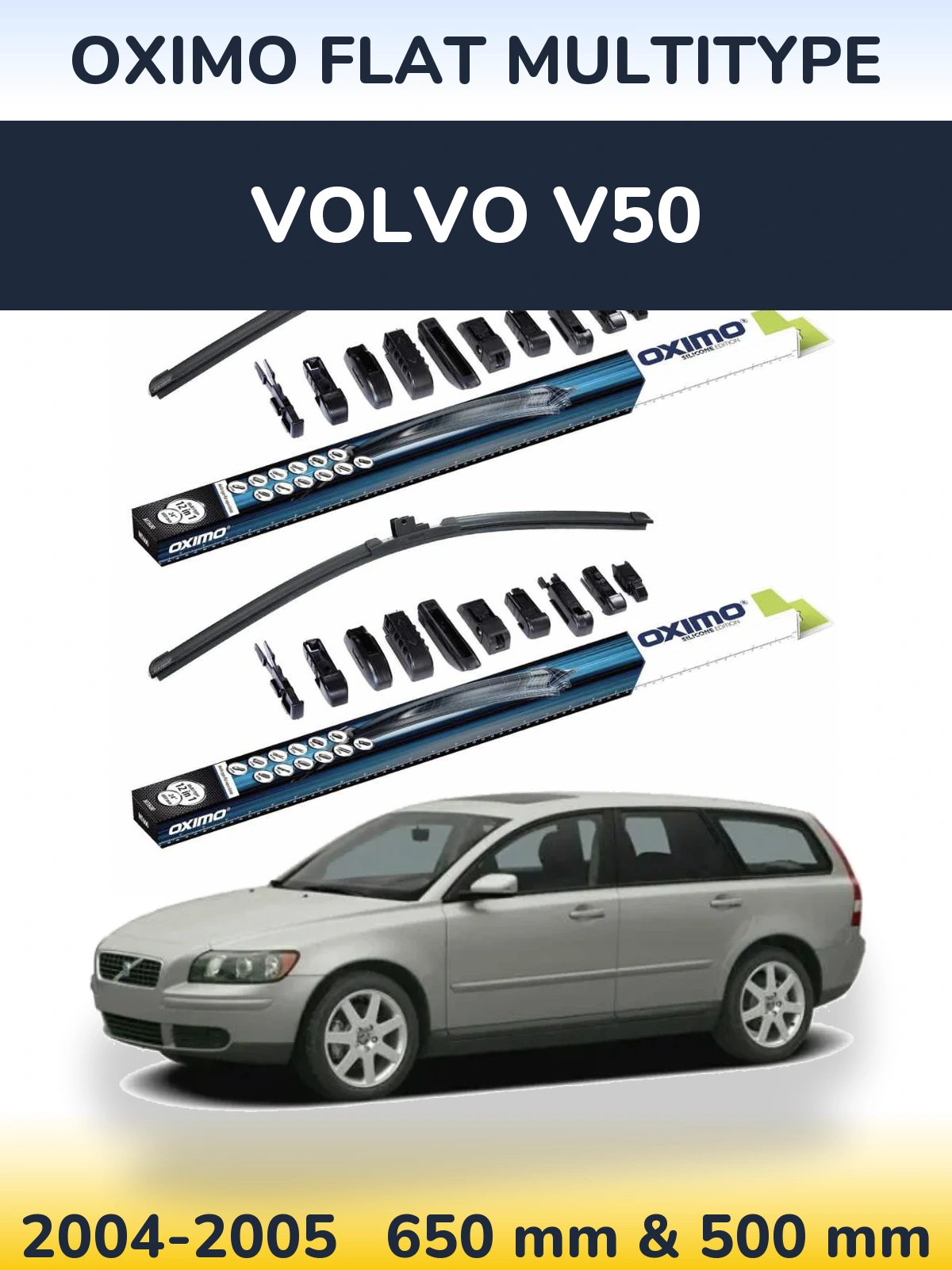 Sada předních stěračů Oximo Flat MultiType 650 a 500 mm pro Volvo V50 2004-2005