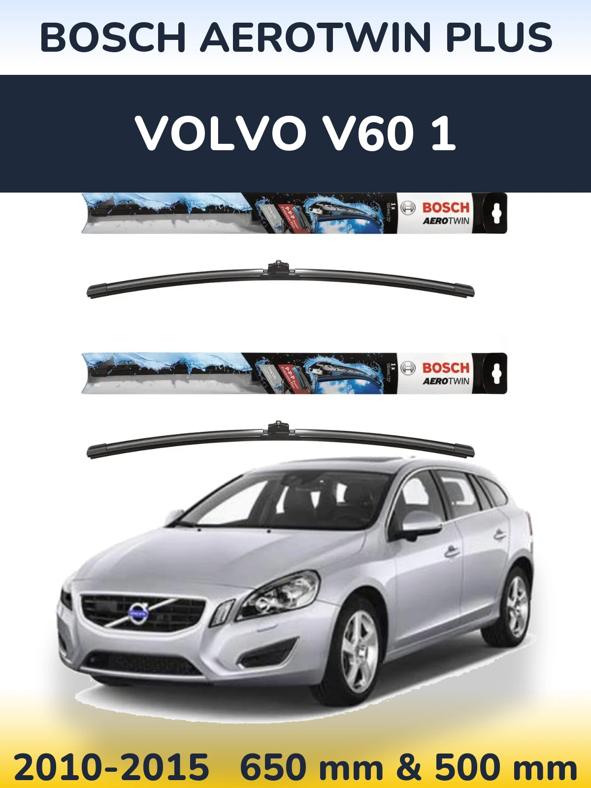 Sada předních stěračů BOSCH AeroTwin Plus 650 a 500 mm pro Volvo V60 1 2010-2015