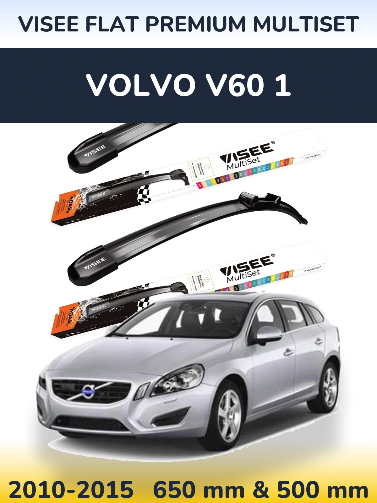 Sada předních stěračů VISEE FLAT PREMIUM MultiSet 650 a 500 mm pro Volvo V60 1 2010-2015
