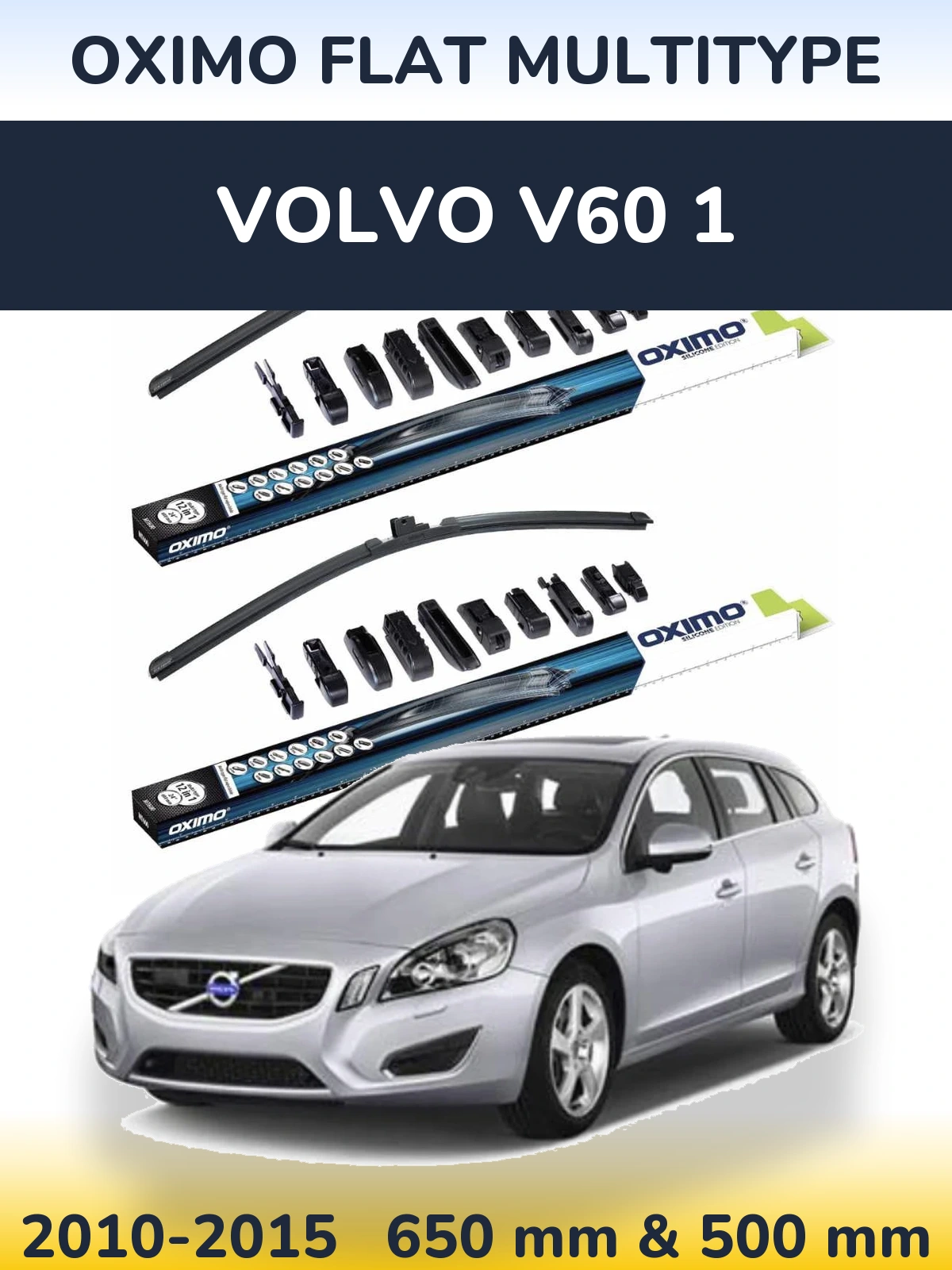 Sada předních stěračů Oximo Flat MultiType 650 a 500 mm pro Volvo V60 1 2010-2015