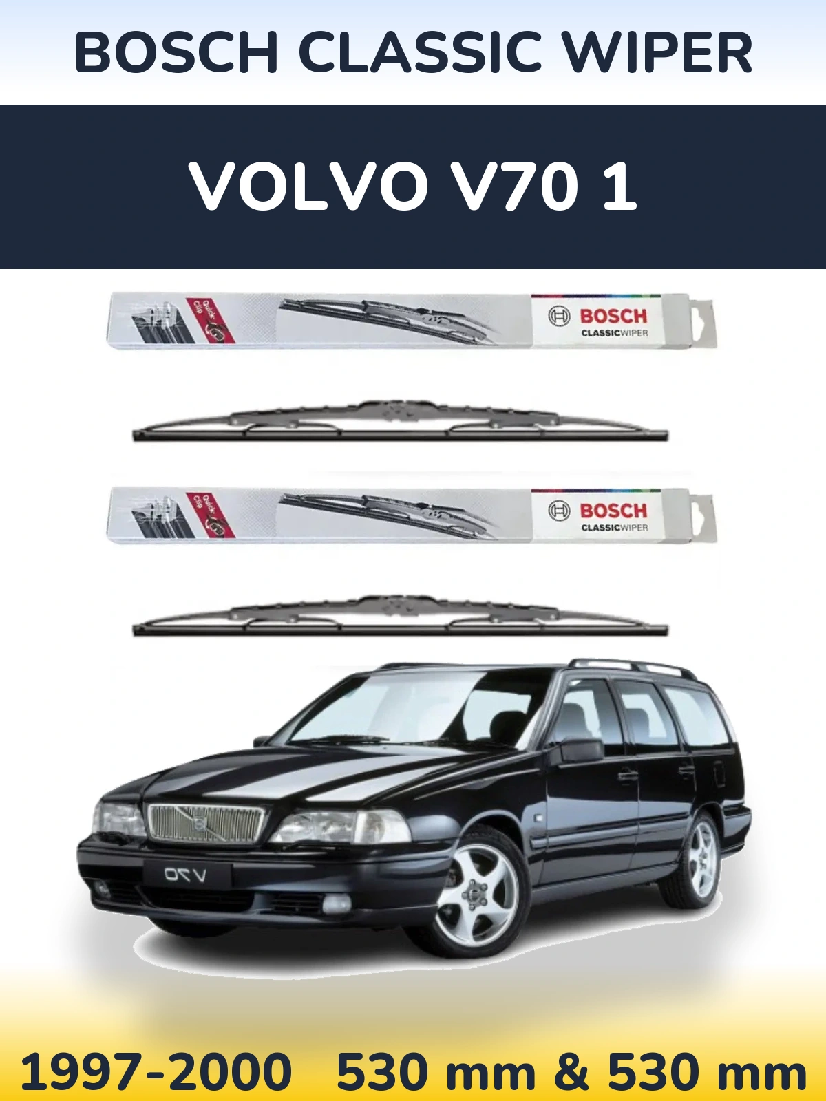 Sada předních stěračů BOSCH Classic Wiper 530 a 530 mm pro Volvo V70 1 1997-2000