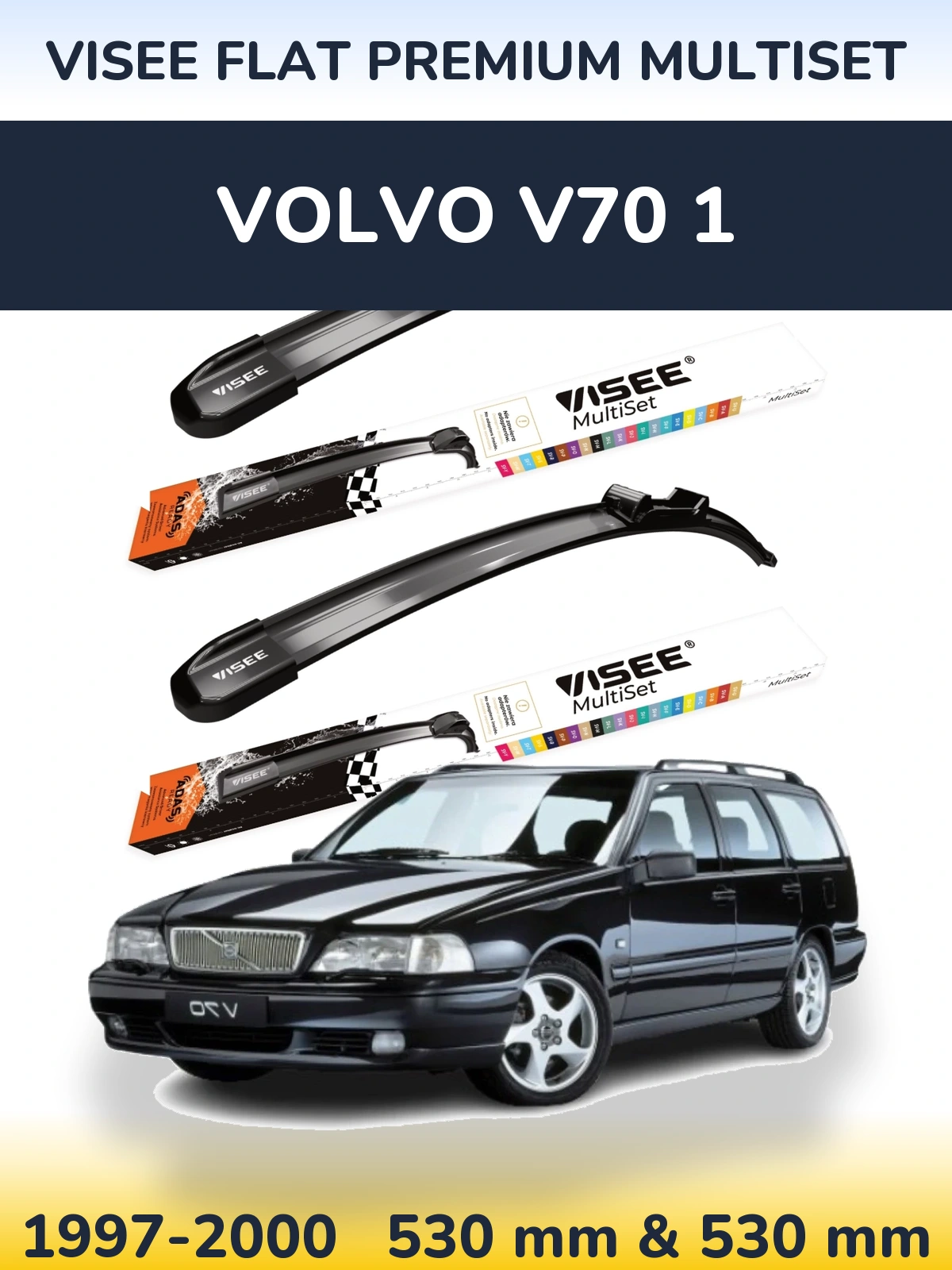 Sada předních stěračů VISEE FLAT PREMIUM MultiSet 530 a 530 mm pro Volvo V70 1 1997-2000