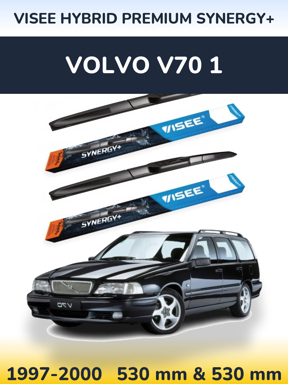 Sada předních stěračů VISEE HYBRID PREMIUM SYNERGY+ 530 a 530 mm pro Volvo V70 1 1997-2000