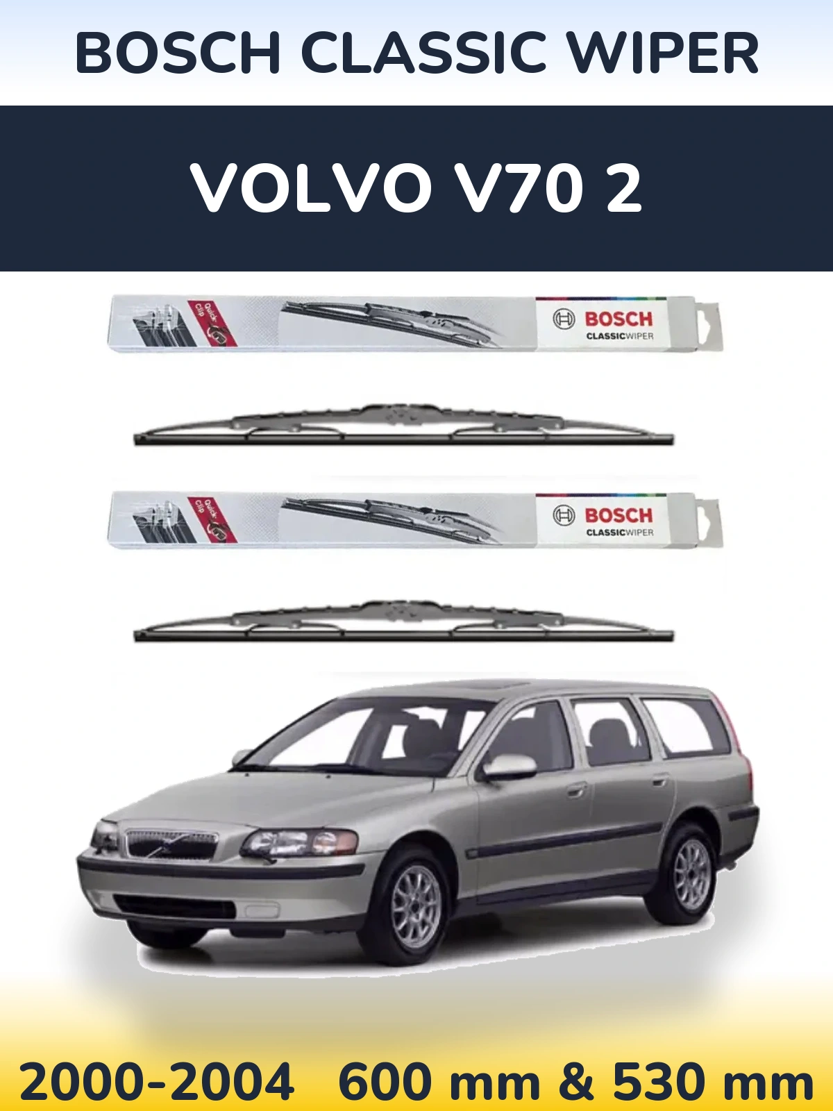 Sada předních stěračů BOSCH Classic Wiper 600 a 530 mm pro Volvo V70 2 2000-2004