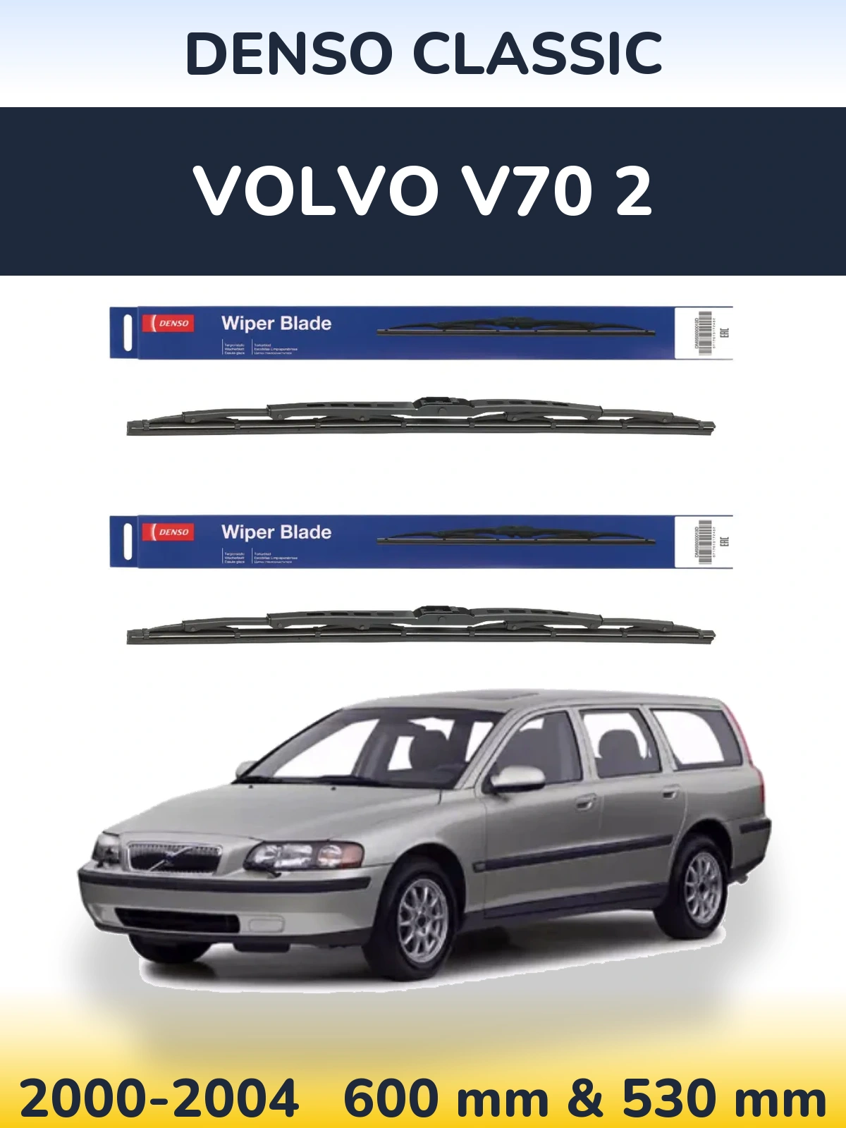 Sada předních stěračů Denso Classic 600 a 530 mm pro Volvo V70 2 2000-2004