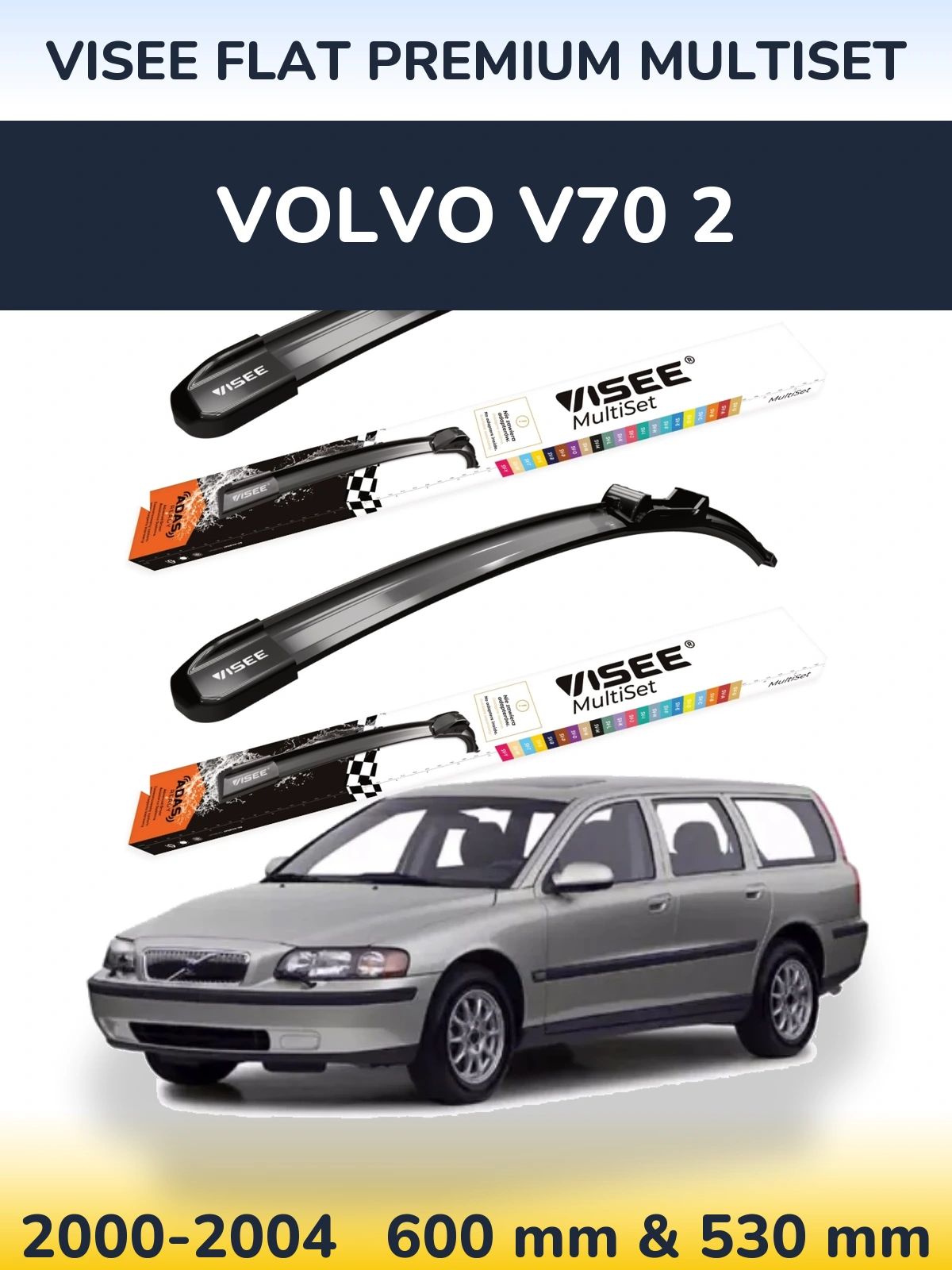 Sada předních stěračů VISEE FLAT PREMIUM MultiSet 600 a 530 mm pro Volvo V70 2 2000-2004