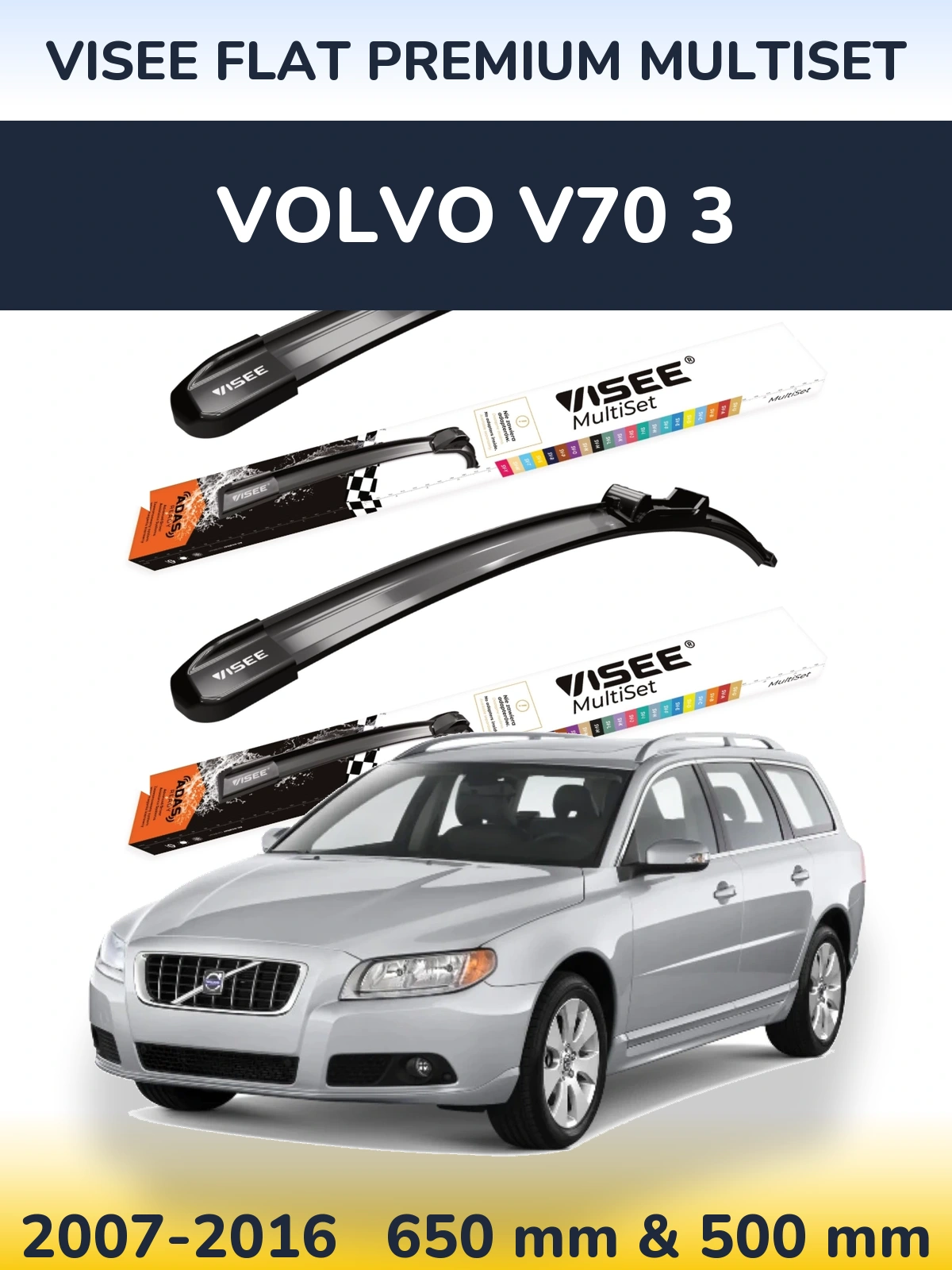 Sada předních stěračů VISEE FLAT PREMIUM MultiSet 650 a 500 mm pro Volvo V70 3 2007-2016