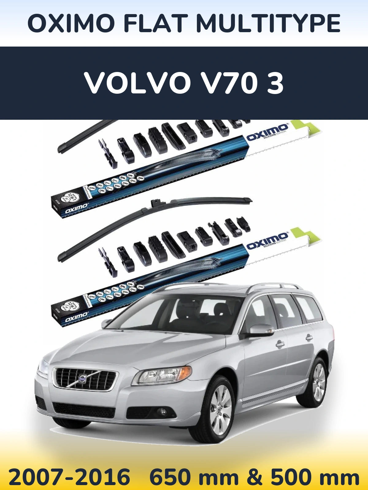 Sada předních stěračů Oximo Flat MultiType 650 a 500 mm pro Volvo V70 3 2007-2016