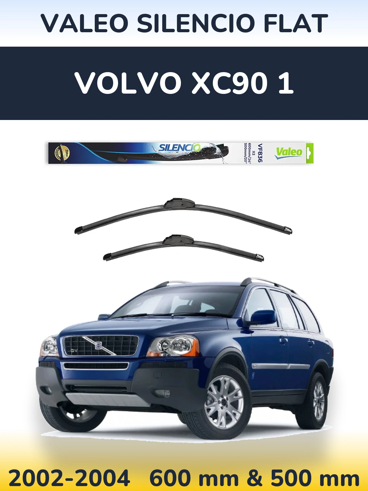 Sada předních stěračů Valeo Silencio Flat 600 a 500 mm pro Volvo XC90 1 2002-2004
