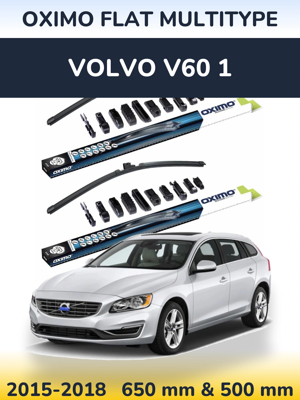 Sada předních stěračů Oximo Flat MultiType 650 a 500 mm pro Volvo V60 1 2015-2018