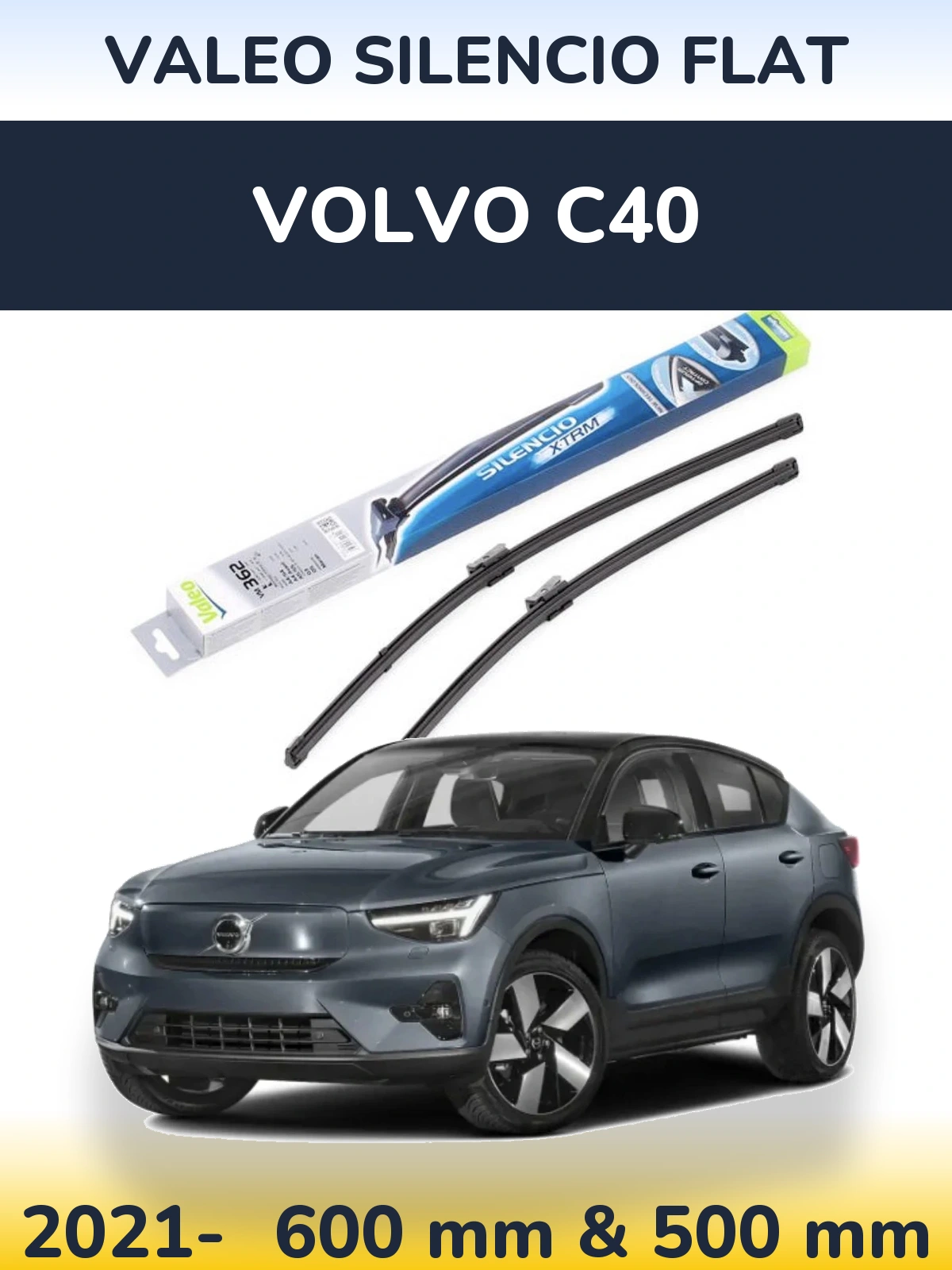Sada předních stěračů Valeo Silencio Flat 600 a 500 mm pro Volvo C40 2021-2026
