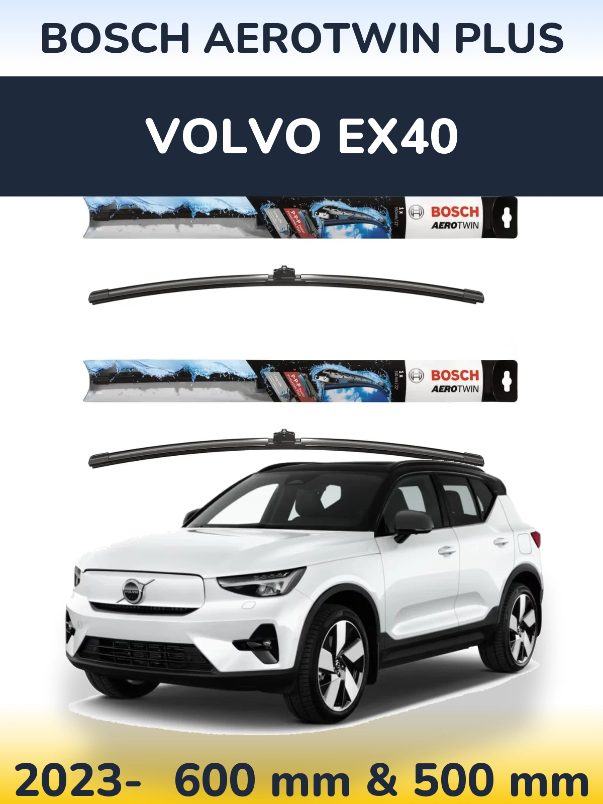 Sada předních stěračů BOSCH AeroTwin Plus 600 a 500 mm pro Volvo EX40 2023-2026