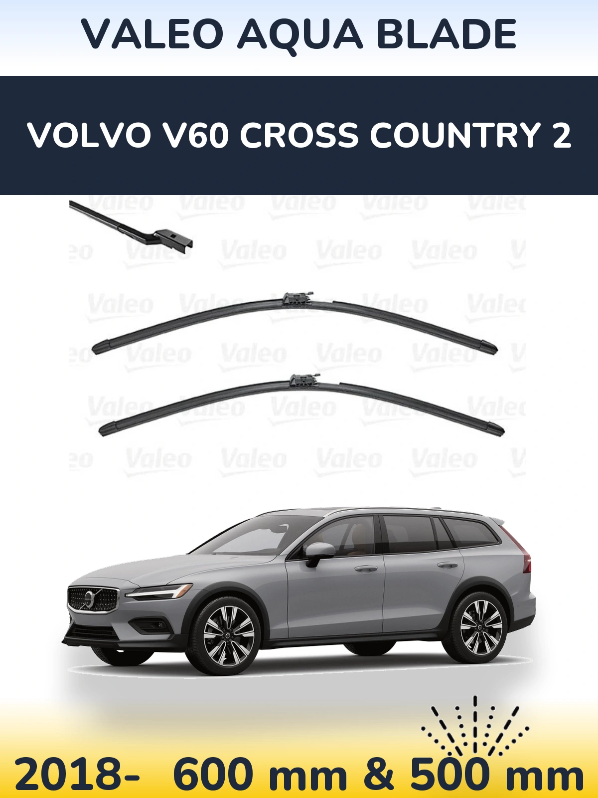 Sada předních stěračů Valeo Aqua Blade 600 a 500 mm pro Volvo V60 Cross Country 2 2018-2026