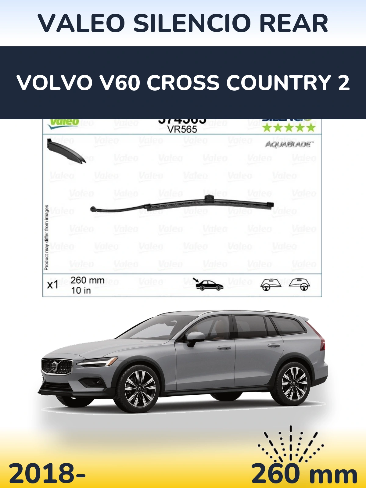 Zadní stěrač Valeo Silencio Rear 260 mm pro Volvo V60 Cross Country 2 2018-2026