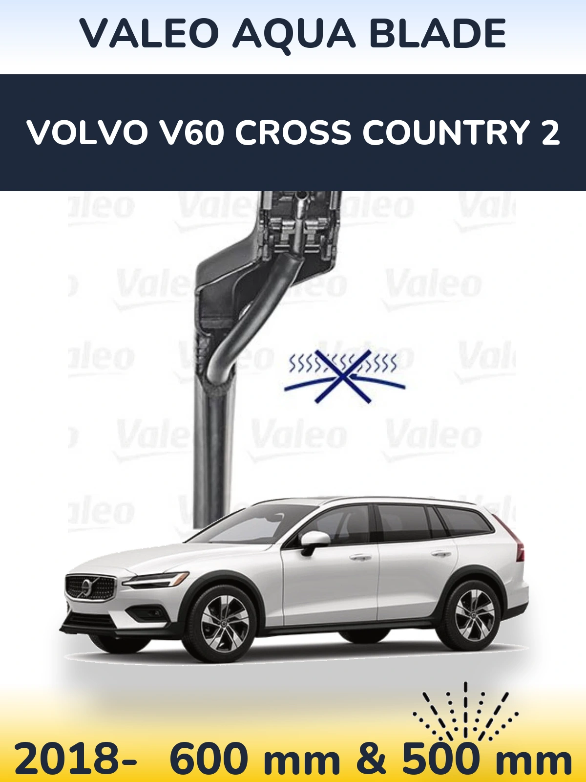 Sada předních stěračů Valeo Aqua Blade 600 a 500 mm pro Volvo V60 Cross Country 2 2018-2026