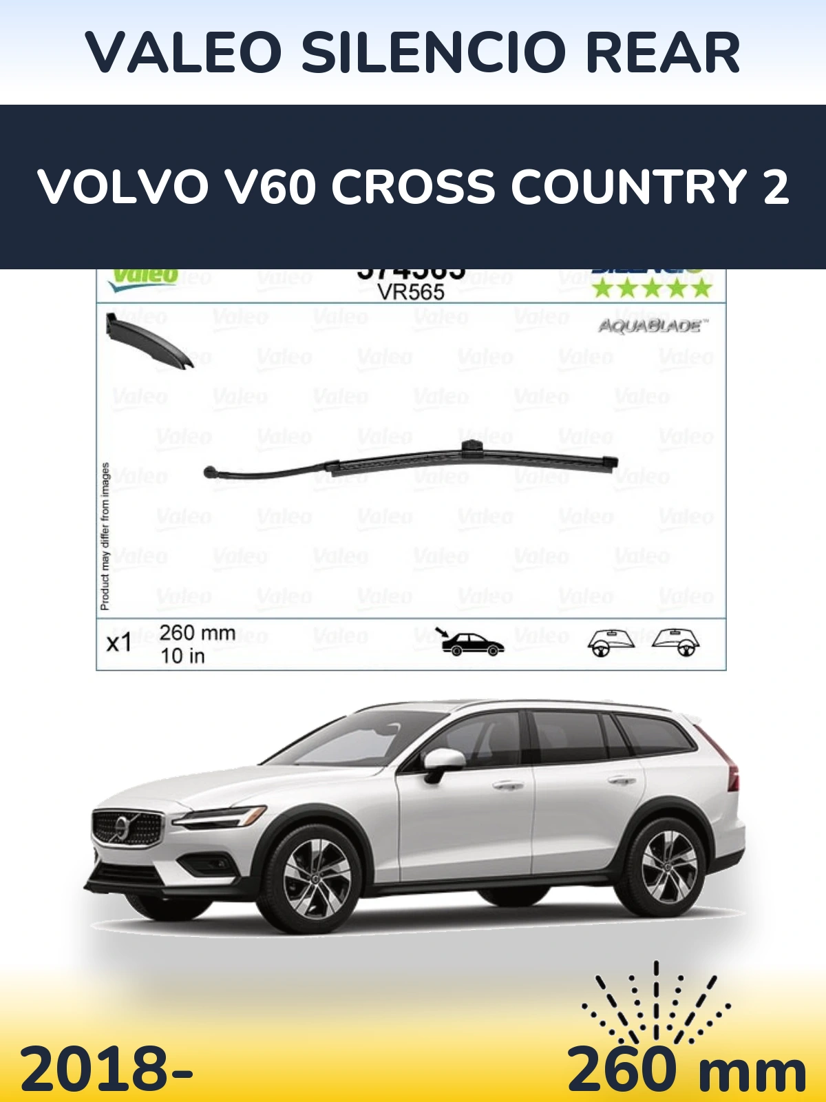 Zadní stěrač Valeo Silencio Rear 260 mm pro Volvo V60 Cross Country 2 2018-2026