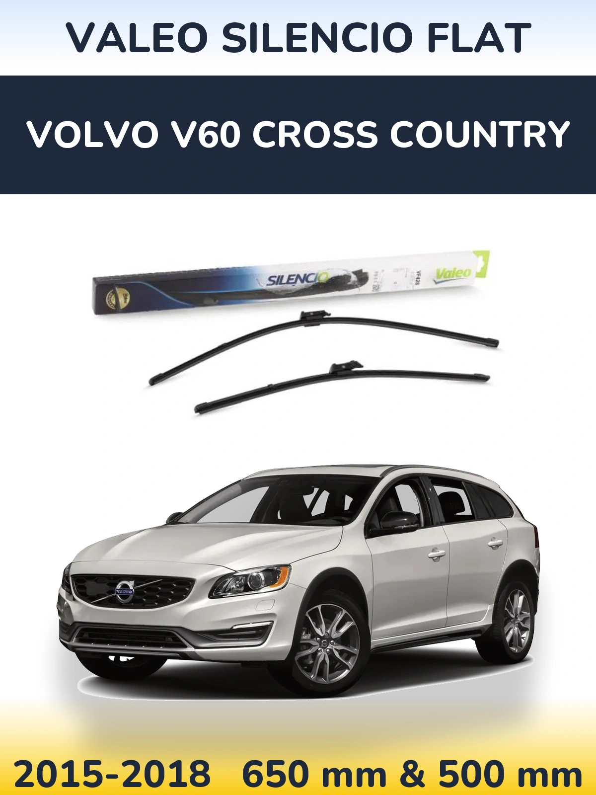Sada předních stěračů Valeo Silencio Flat 650 a 500 mm pro Volvo V60 Cross Country 2015-2018